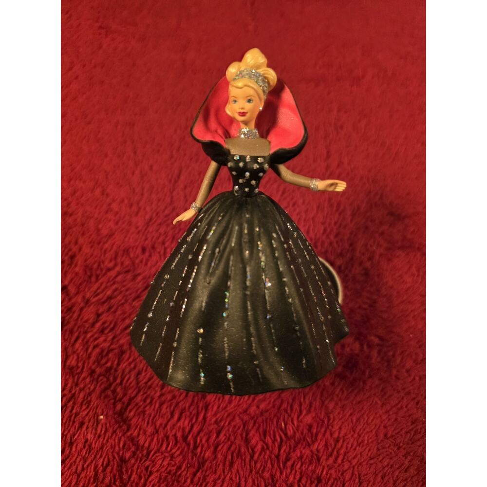 1998 Hallmark Keepsake Holiday Barbie Ornament Black Dress Pink Collar No Box